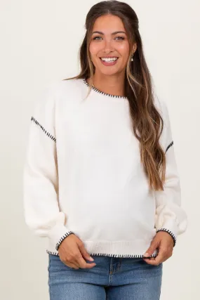 Ivory Top Stitch Detail Drop Shoulder Maternity Sweater