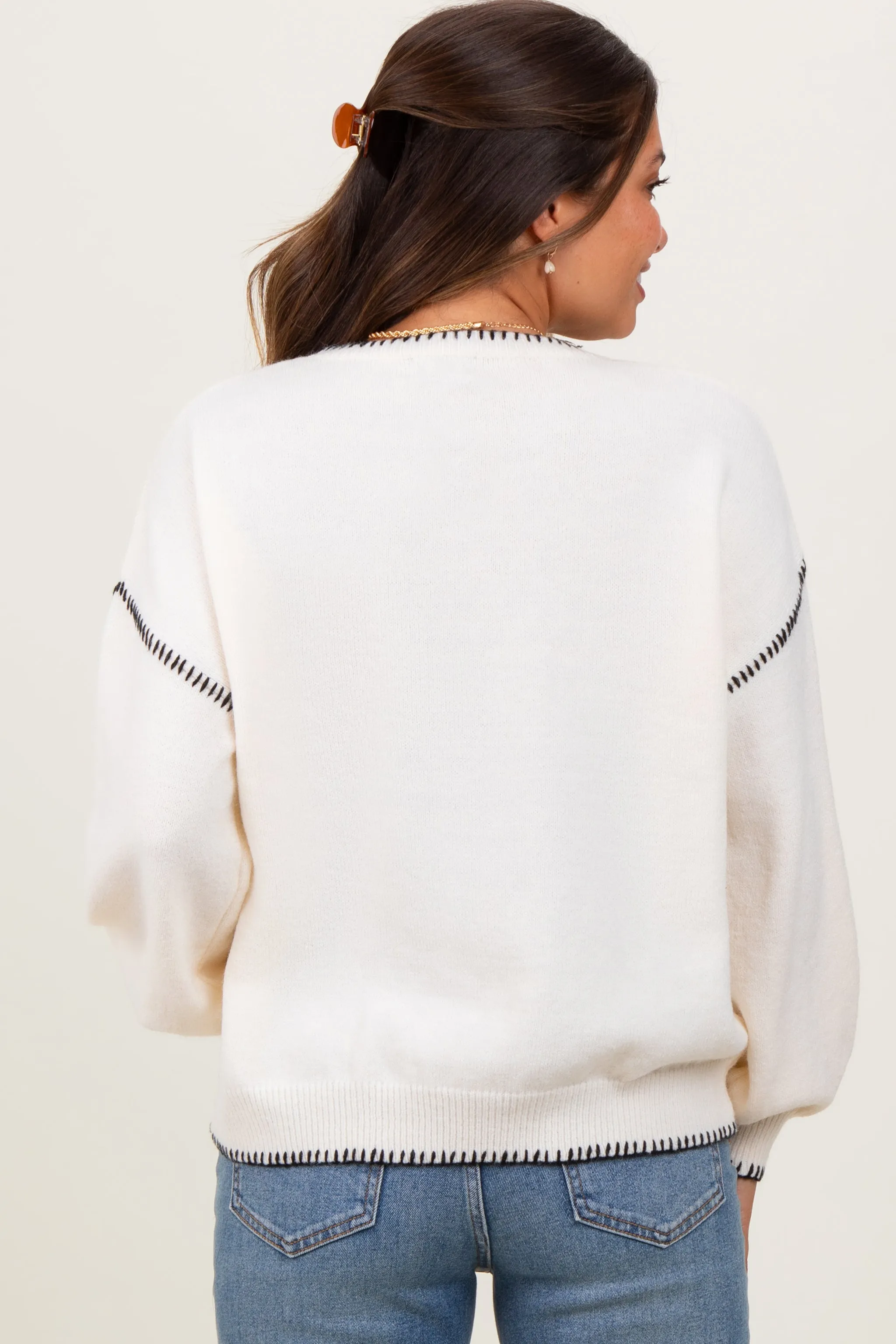 Ivory Top Stitch Detail Drop Shoulder Maternity Sweater