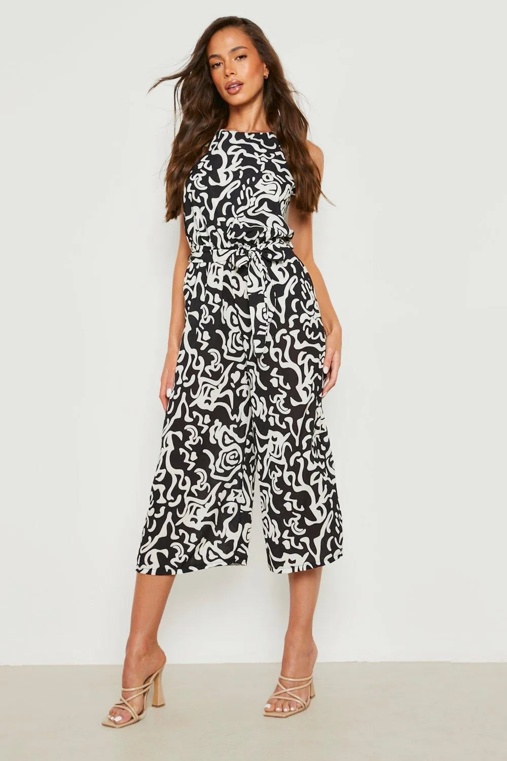 Jumpsuits | Abstract Print Sleeveless Culotte Jumpsuit | boohoo