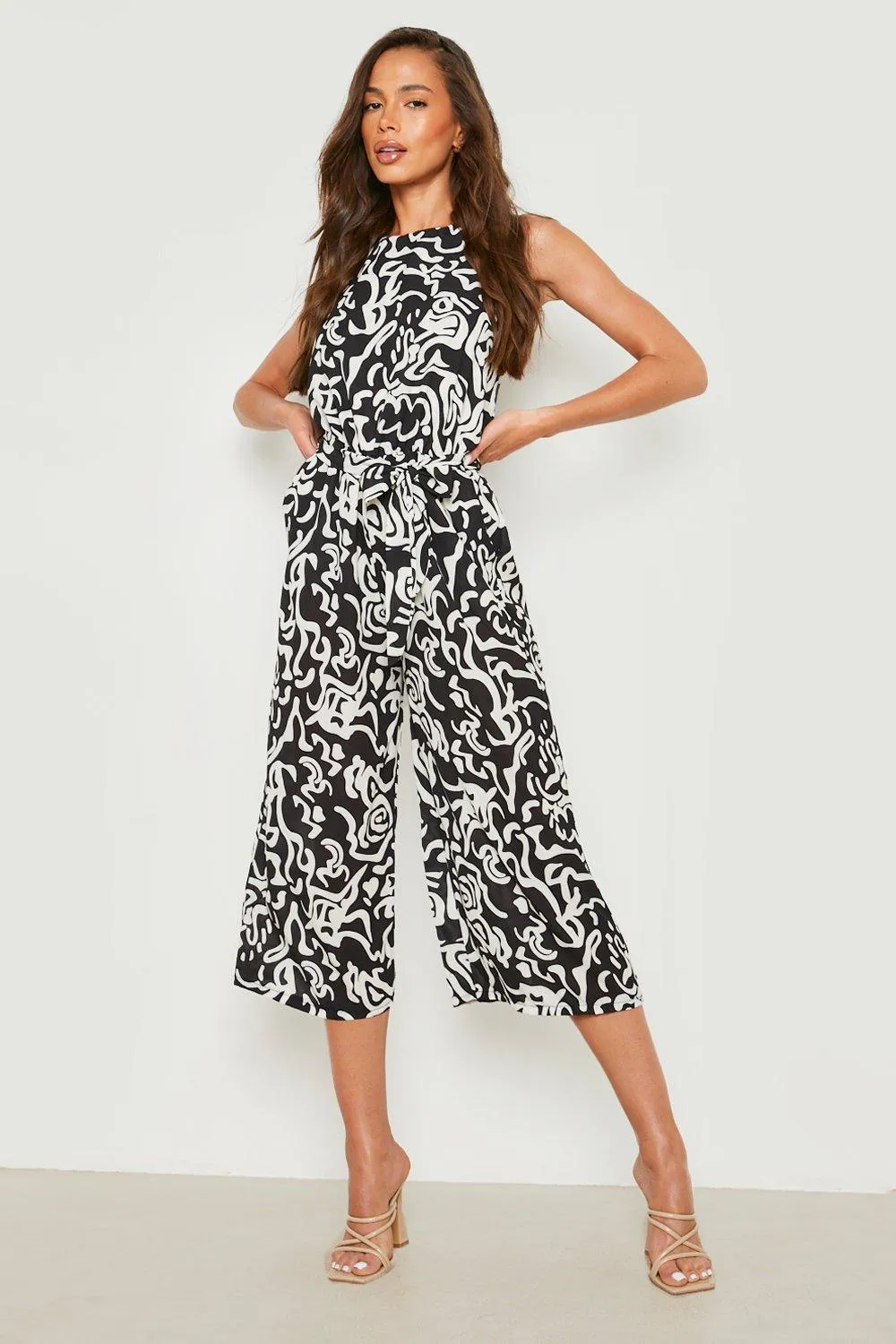 Jumpsuits | Abstract Print Sleeveless Culotte Jumpsuit | boohoo