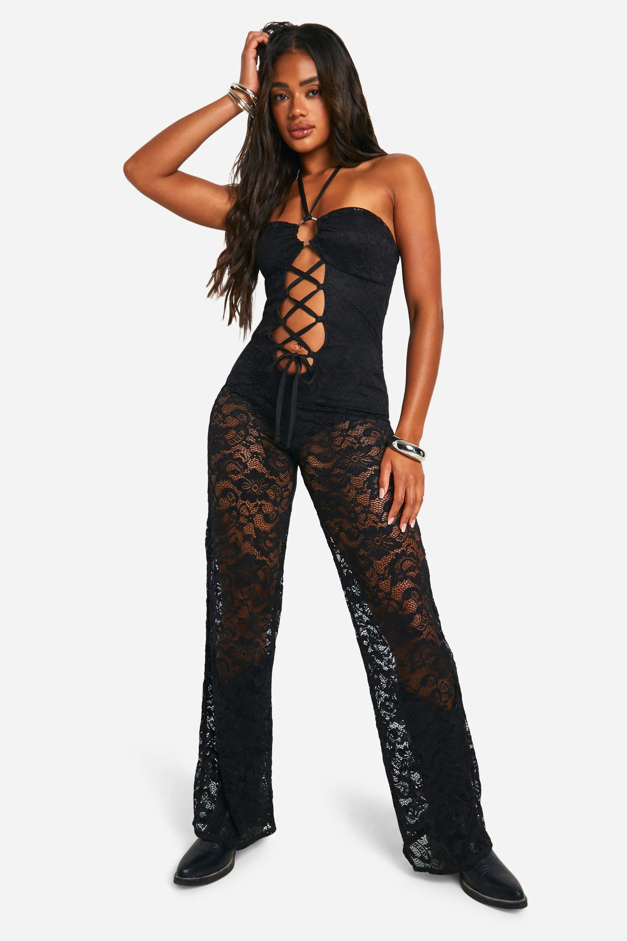 Jumpsuits | Festival Halterneck Lace Corset Jumpsuit | boohoo