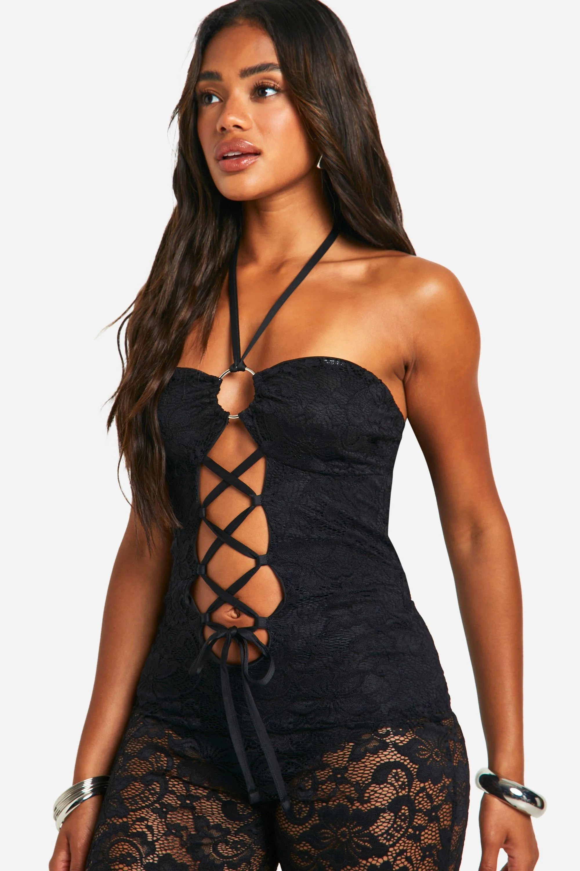 Jumpsuits | Festival Halterneck Lace Corset Jumpsuit | boohoo