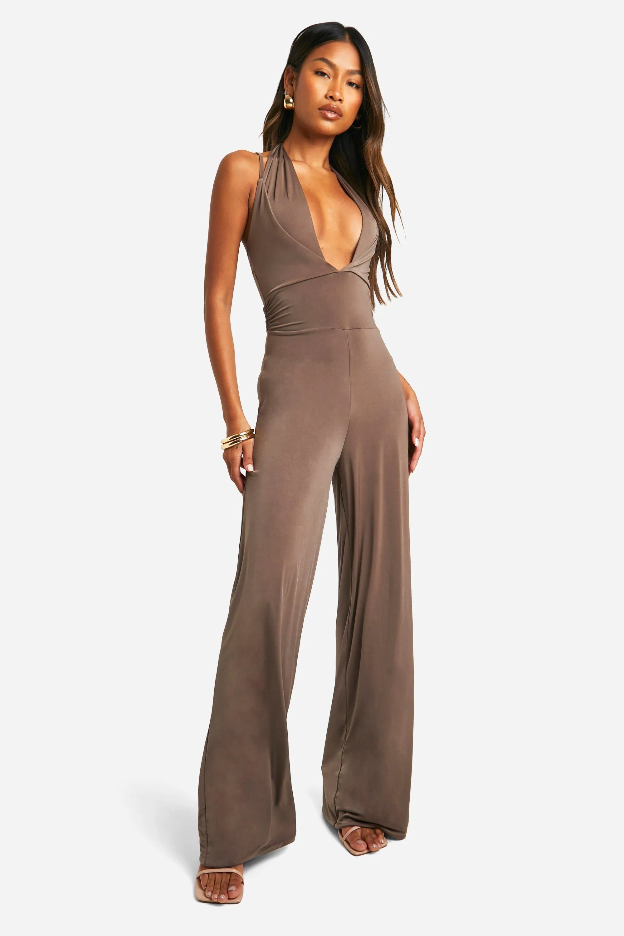 Jumpsuits | Plunge Wide Leg Jumpsuit | boohoo