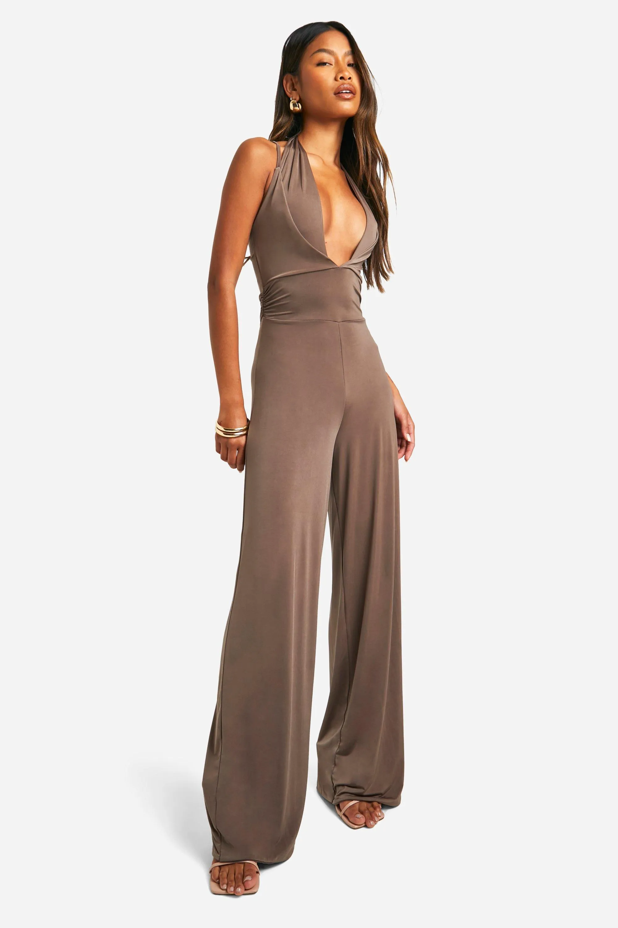 Jumpsuits | Plunge Wide Leg Jumpsuit | boohoo