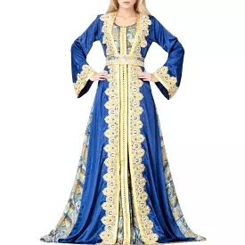 Kaftan and Belted Print Abaya for Women 2XL S258932