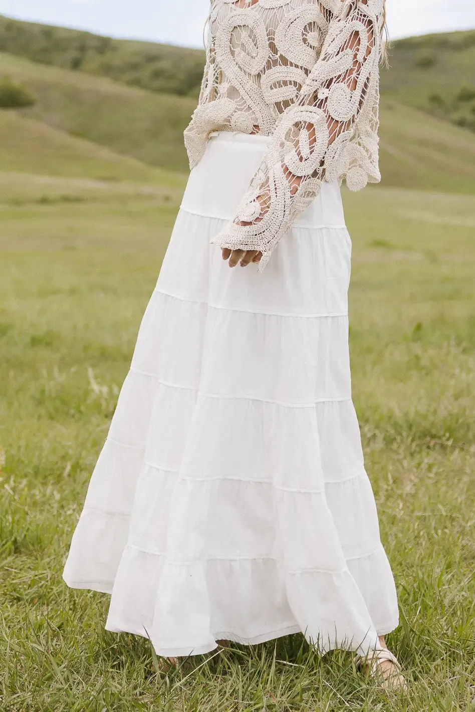 Kenzington Tiered Skirt in White - FINAL SALE