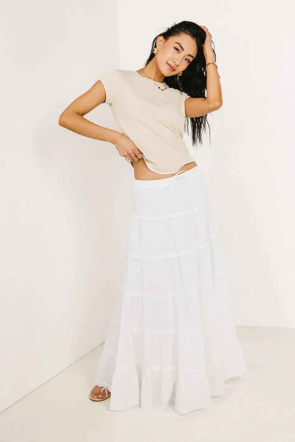 Kenzington Tiered Skirt in White - FINAL SALE