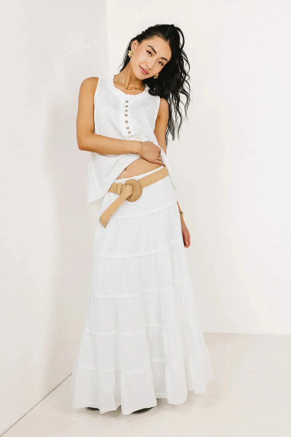 Kenzington Tiered Skirt in White - FINAL SALE