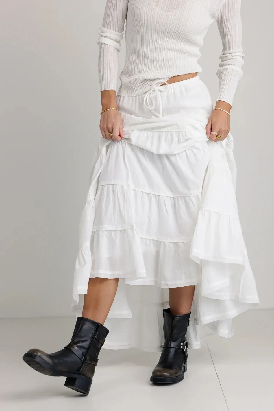 Kenzington Tiered Skirt in White - FINAL SALE