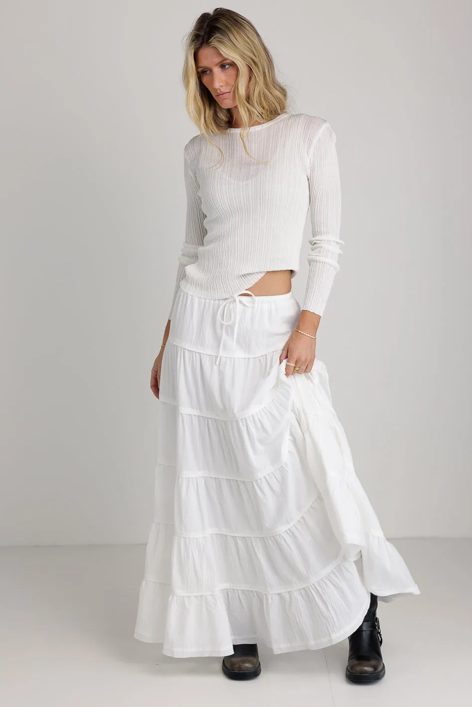 Kenzington Tiered Skirt in White - FINAL SALE