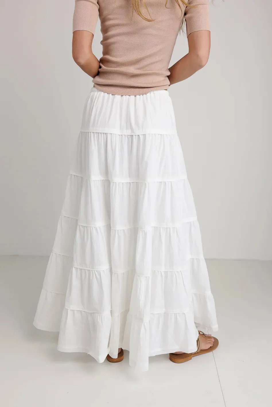 Kenzington Tiered Skirt in White - FINAL SALE