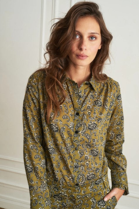 Khaki Paisley Button Down Shirt