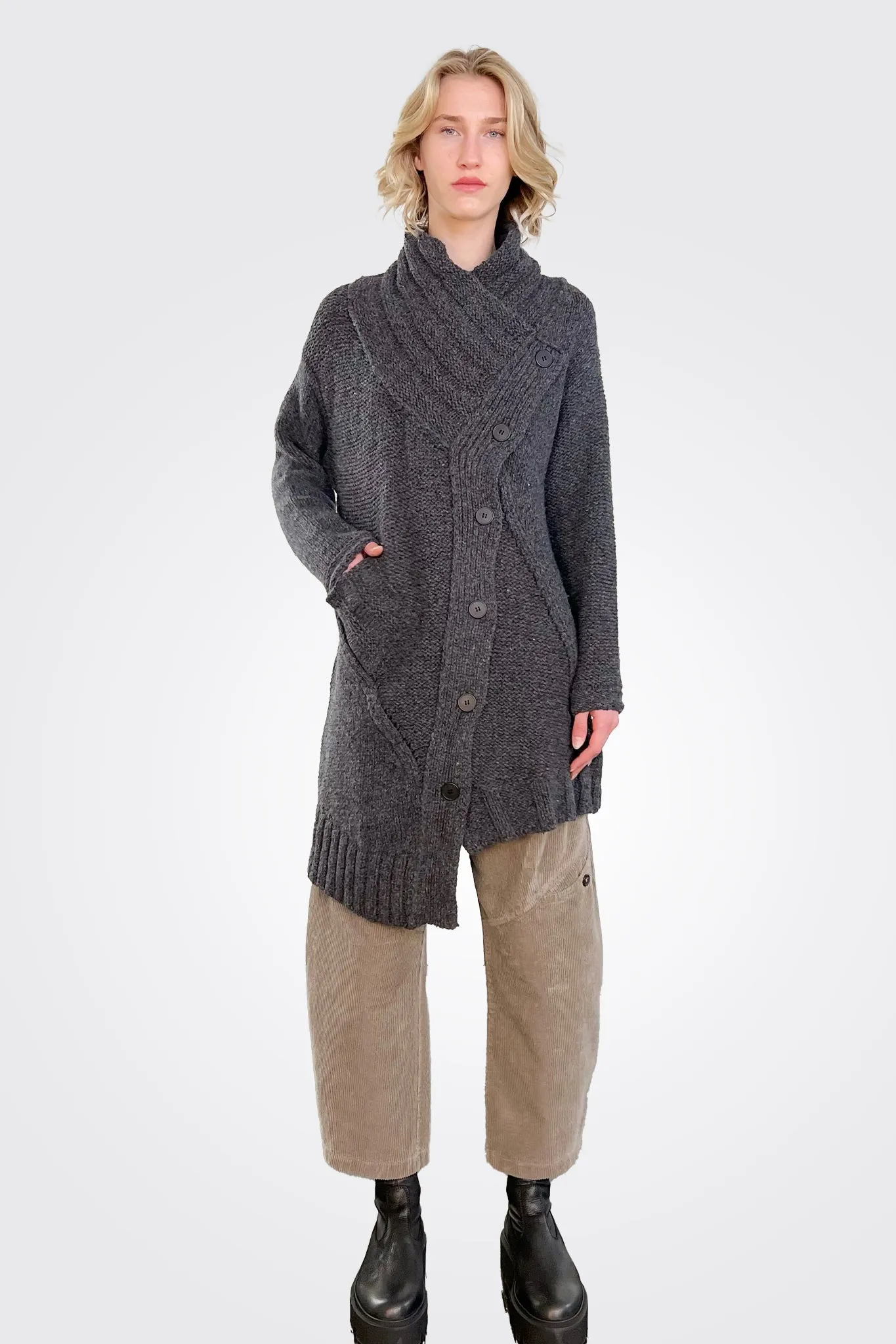 Knitted Detailed Cardigan - Charcoal