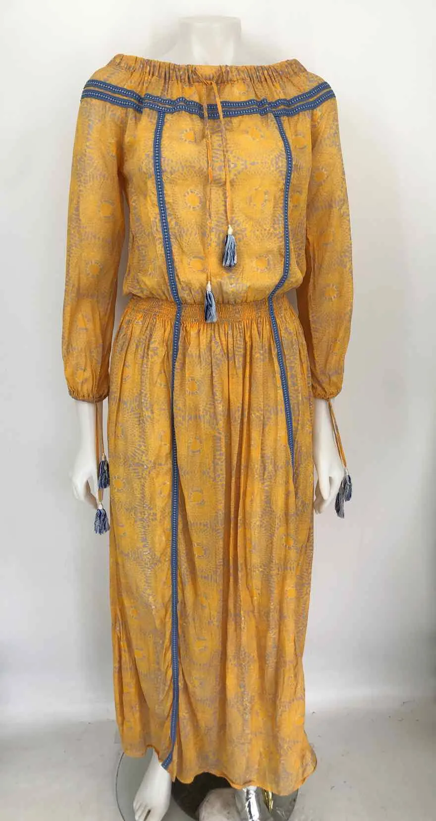 LEMLEM BY LIYA KEBEDE Yellow Blue Print Off Shoulder Size SMALL (S) Dress