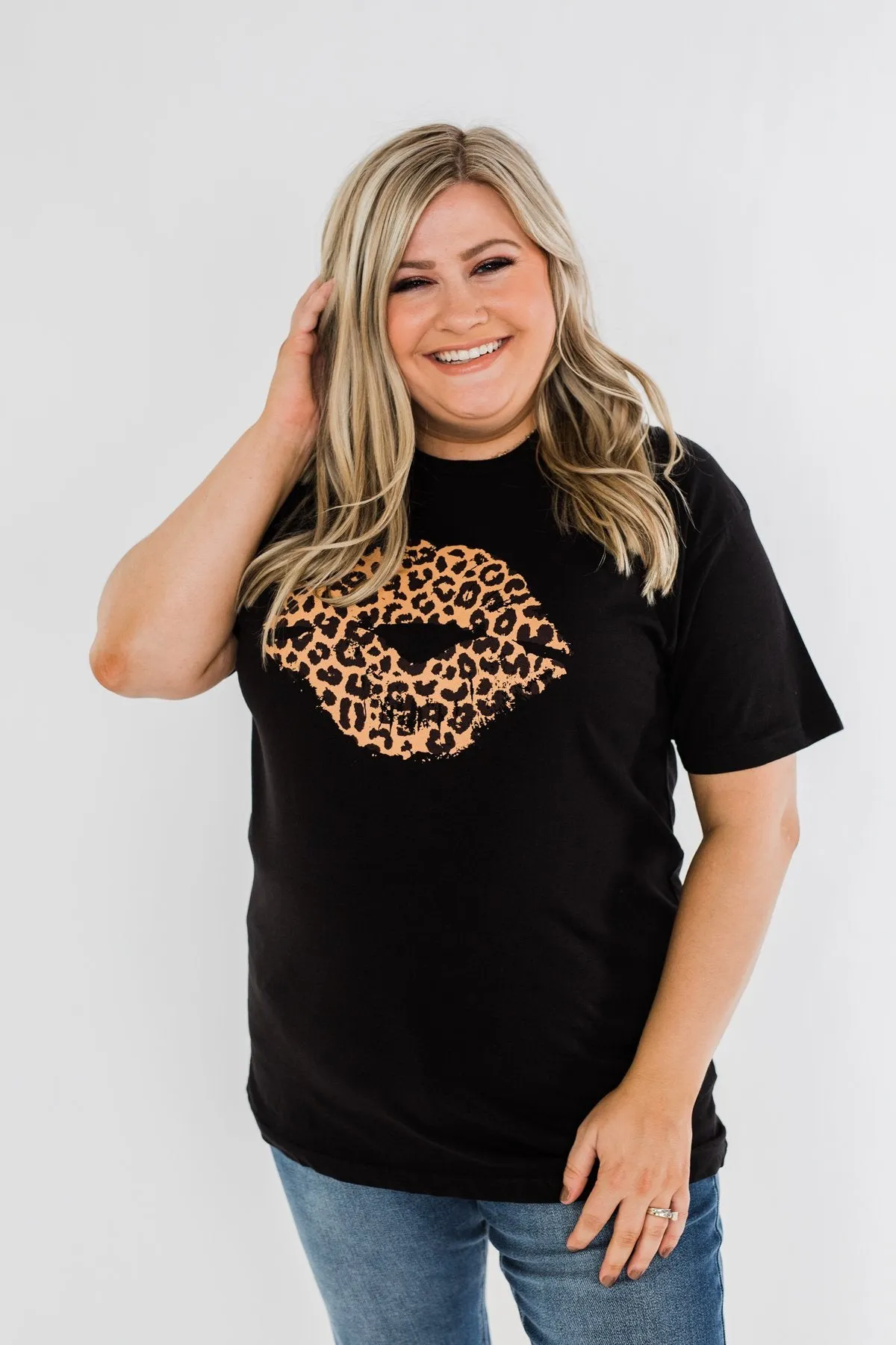 Leopard Lips Graphic Tee- Black