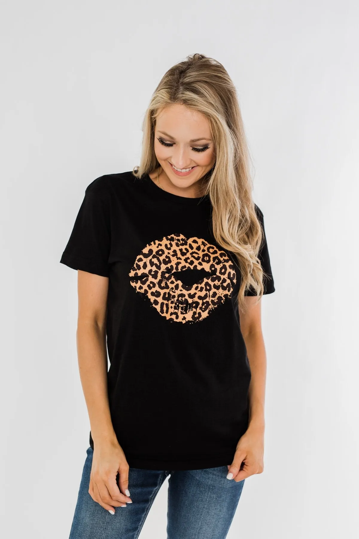 Leopard Lips Graphic Tee- Black