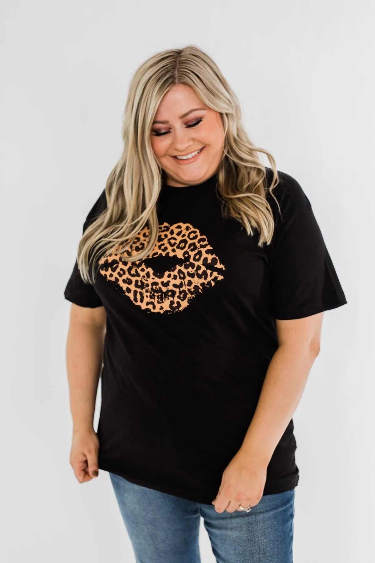 Leopard Lips Graphic Tee- Black