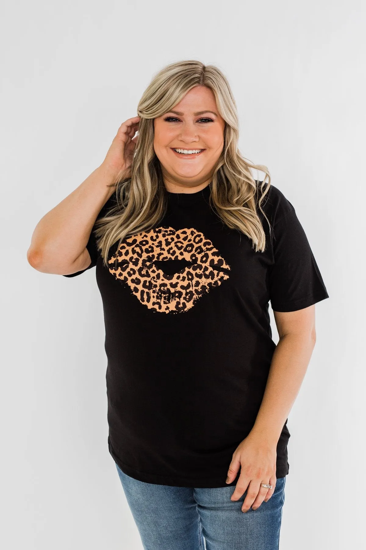 Leopard Lips Graphic Tee- Black