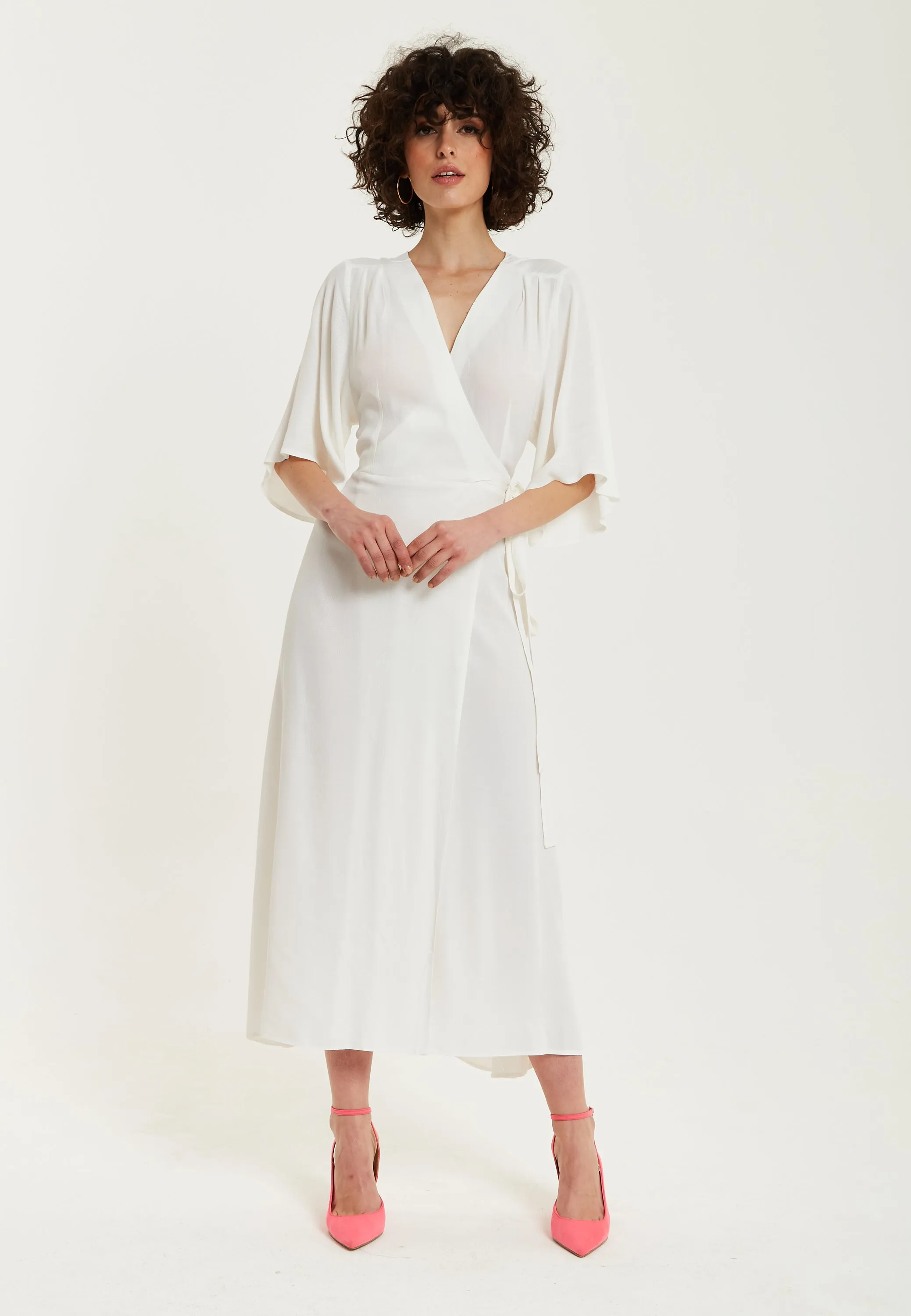 Liquorish Midi Wrap Dress In White