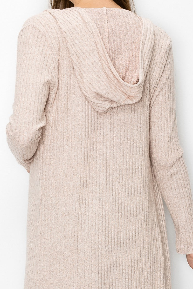 Long Sleeve Hooded Light Cardigan Beige