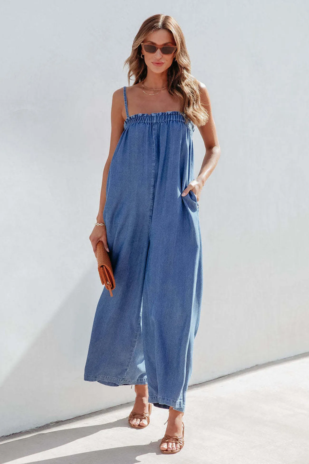 Loose Smocked Wide Leg Jumpsuits