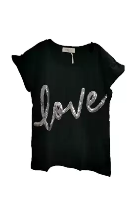 LOVE TEE BLACK & SILVER SEQUINS