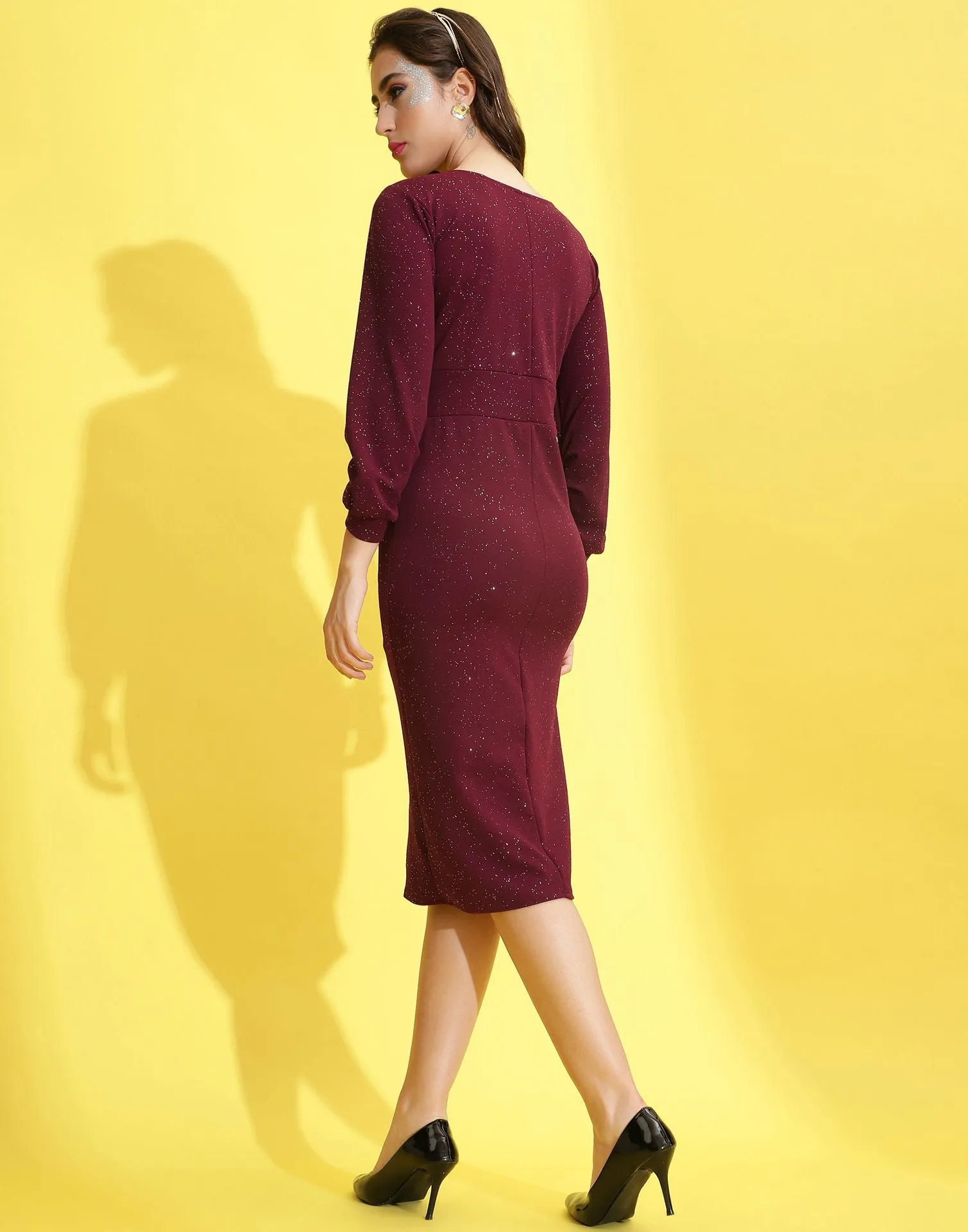 Maroon Wrap Bodycon Dress