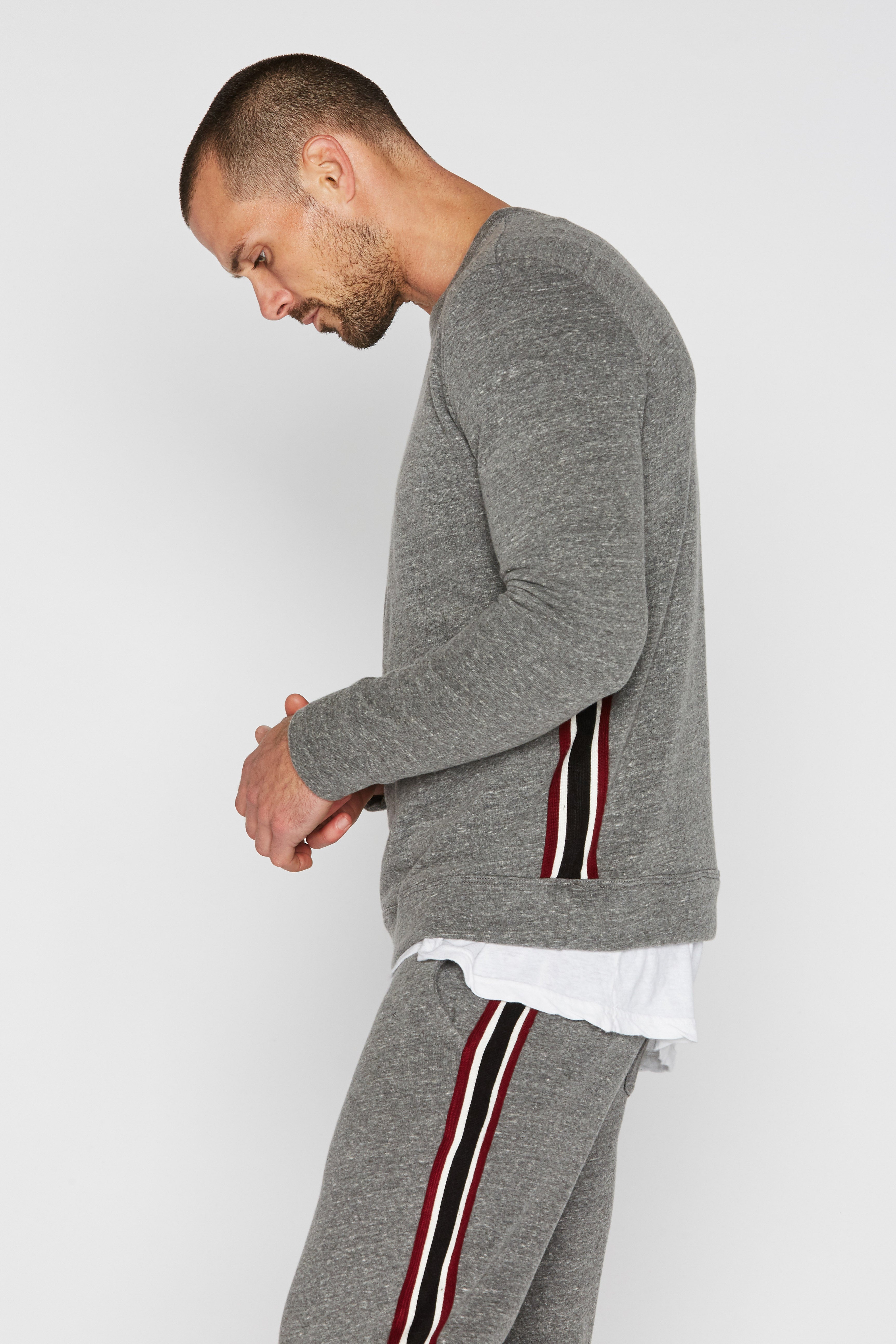 Men's French Terry Side Stripe Crew Neck Sweatshirt