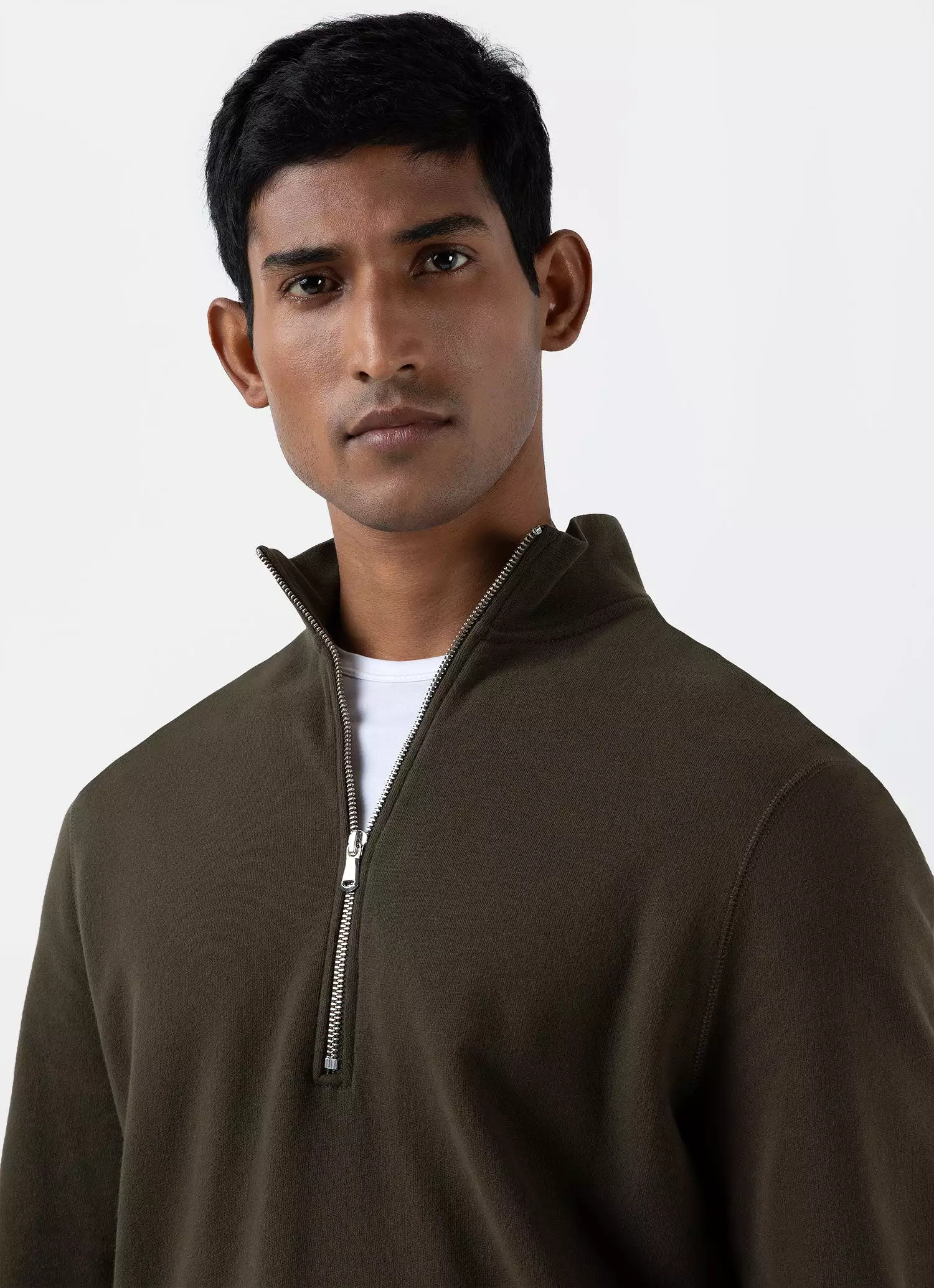 Men's Half Zip Loopback Sweatshirt in Dark Olive