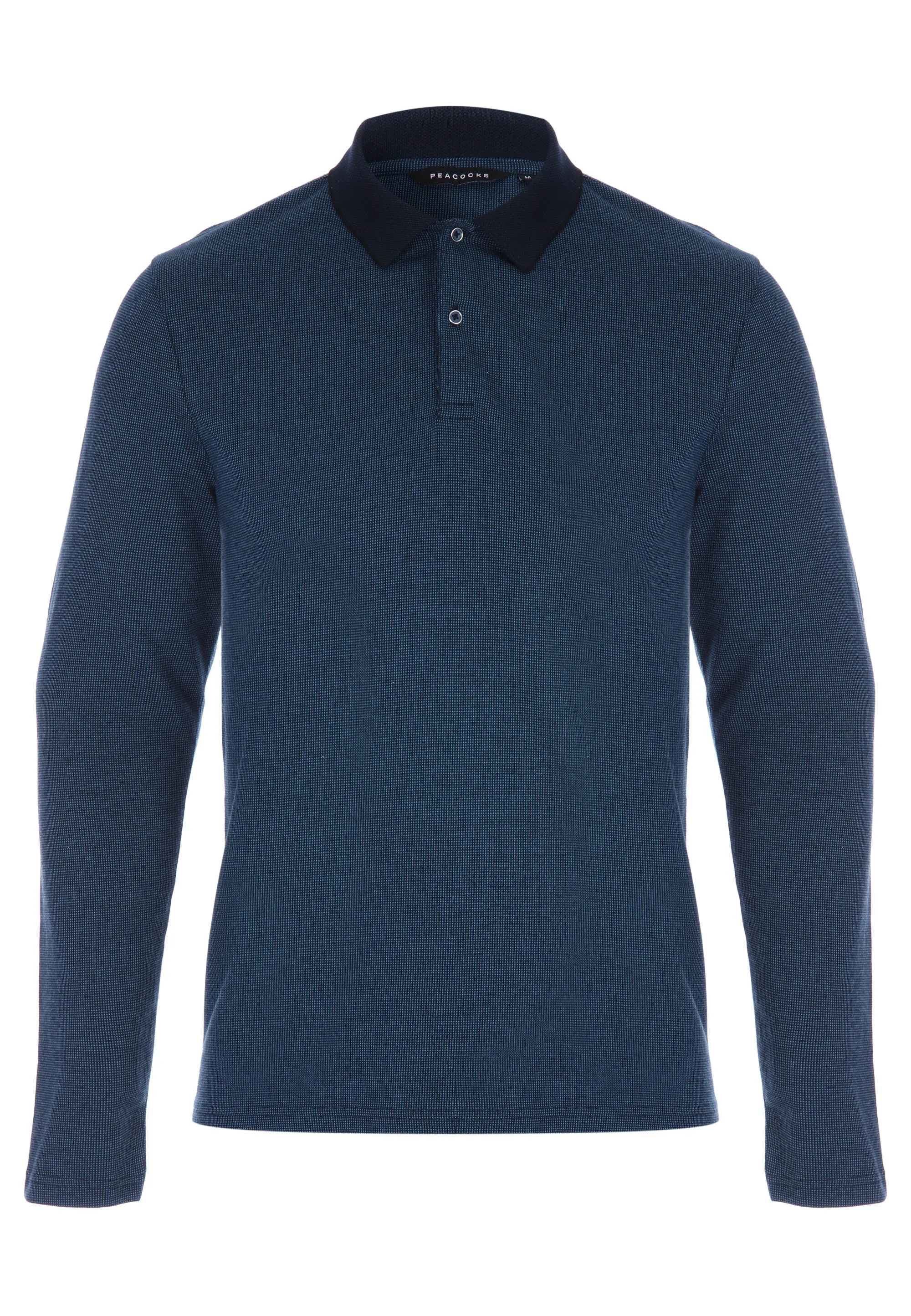 Mens Teal Jacquard Long Sleeve Polo Shirt