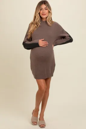 Mocha Colorblock Mock Neck Maternity Sweater Dress