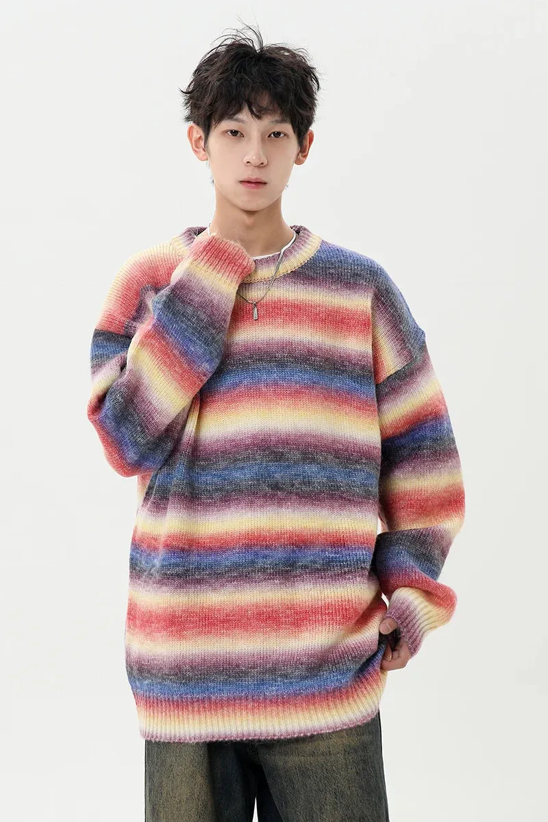 Mohair Style Knitted Blurred Stripe Sweater