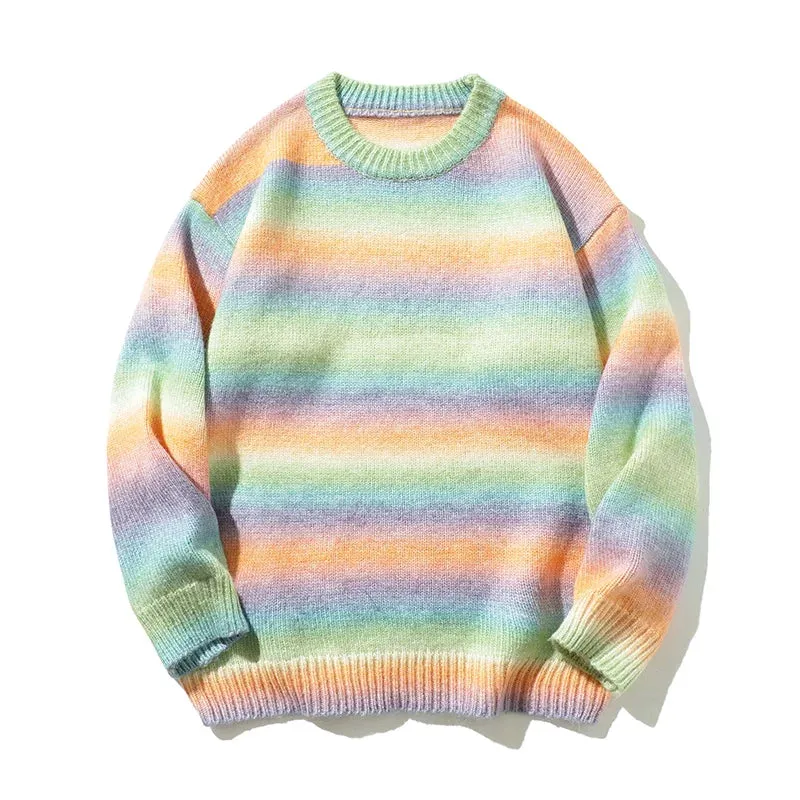 Mohair Style Knitted Blurred Stripe Sweater