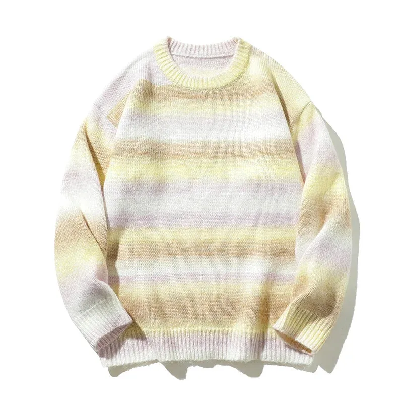 Mohair Style Knitted Blurred Stripe Sweater