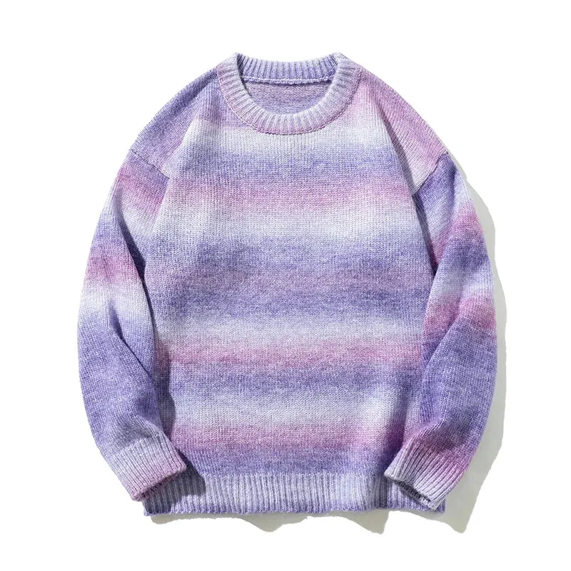 Mohair Style Knitted Blurred Stripe Sweater