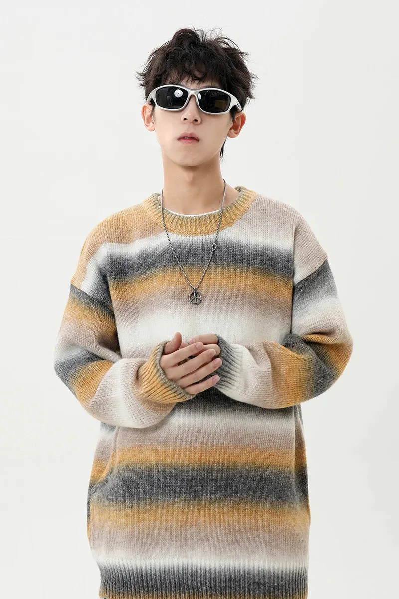 Mohair Style Knitted Blurred Stripe Sweater