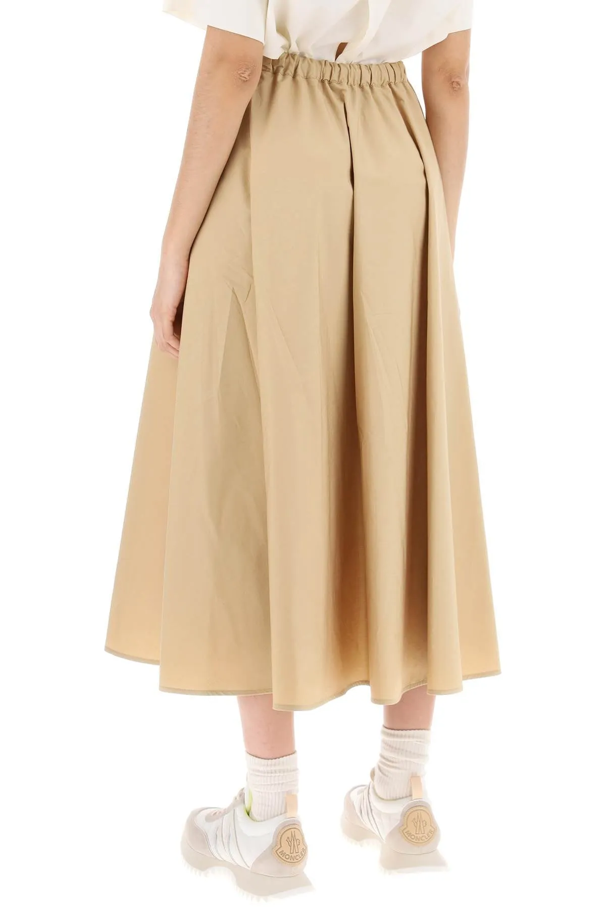 Moncler Midi Poplin Skirt In   Beige