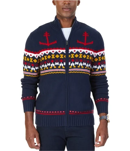 Nautica Mens Anchor Fair Isle Cardigan Sweater