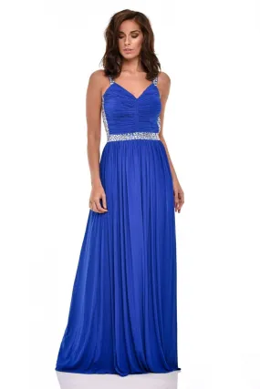 NAZZ COLLECTION NOLA ROYAL BLUE BACKLESS MAXI GRECIAN DRESS