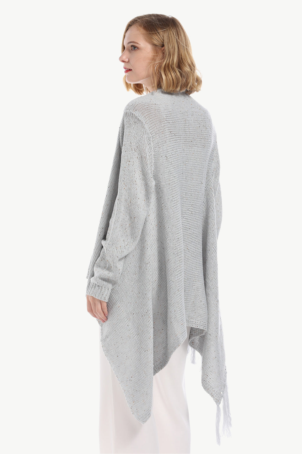 One-Button Tassel Tie Asymmetrical Hem Cardigan