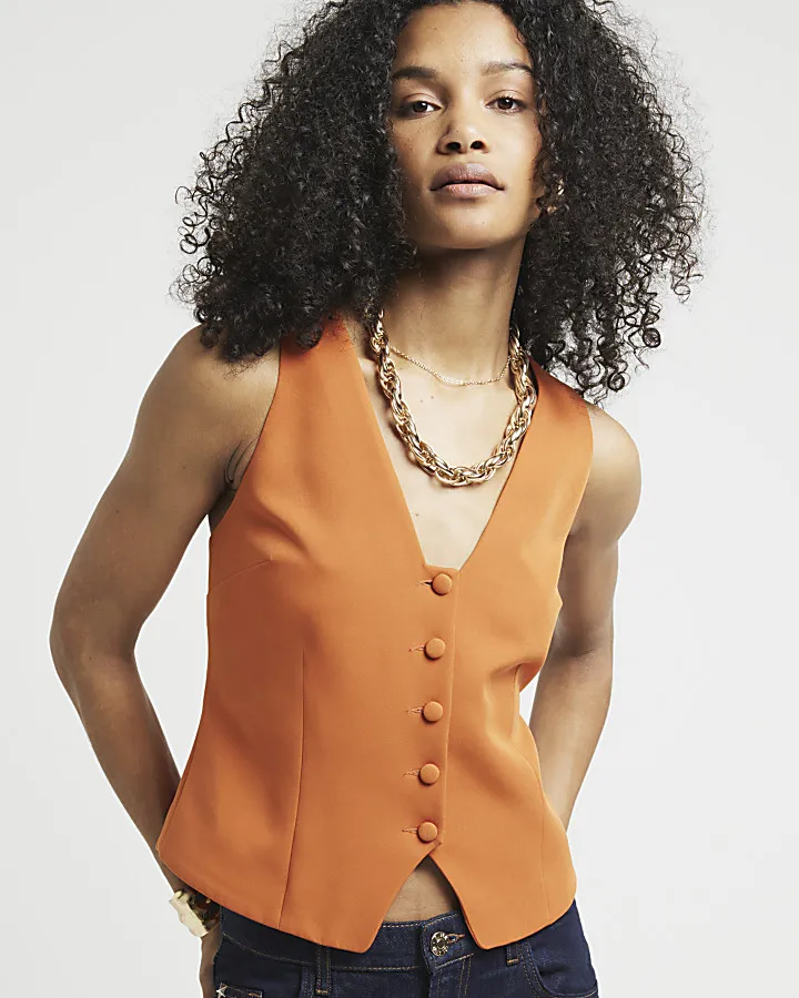 Orange Button Front Waistcoat