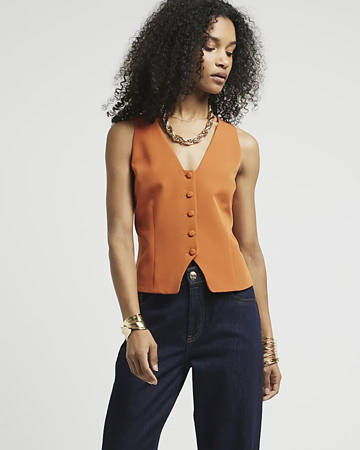 Orange Button Front Waistcoat