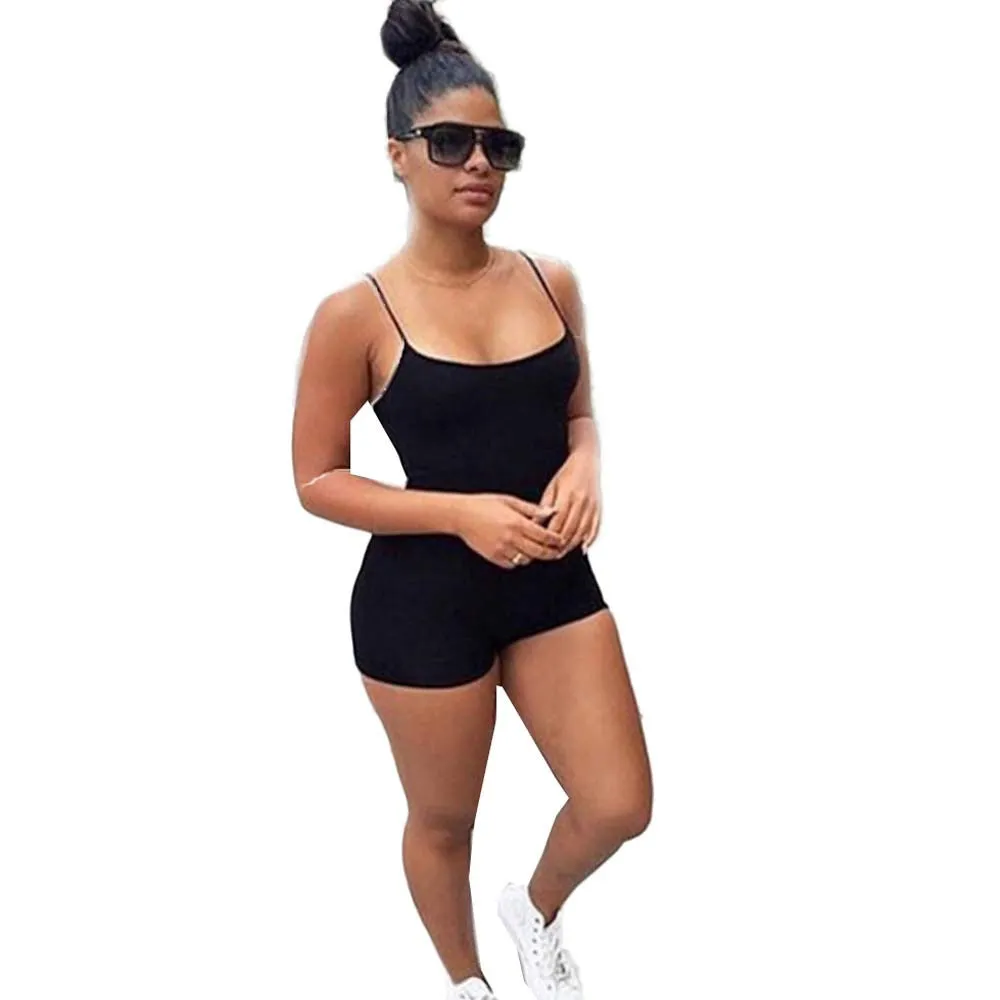 Overalls Women Black Sexy Strap Beach Shorts Jumpsuit Rompers Bodysuit Combishort Feida