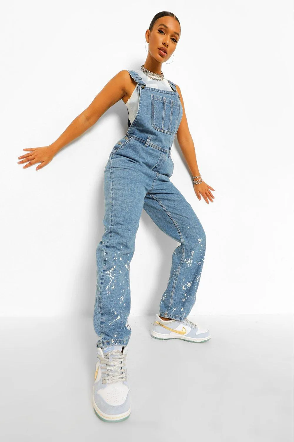 Paint Splatter Print Overall Jeans