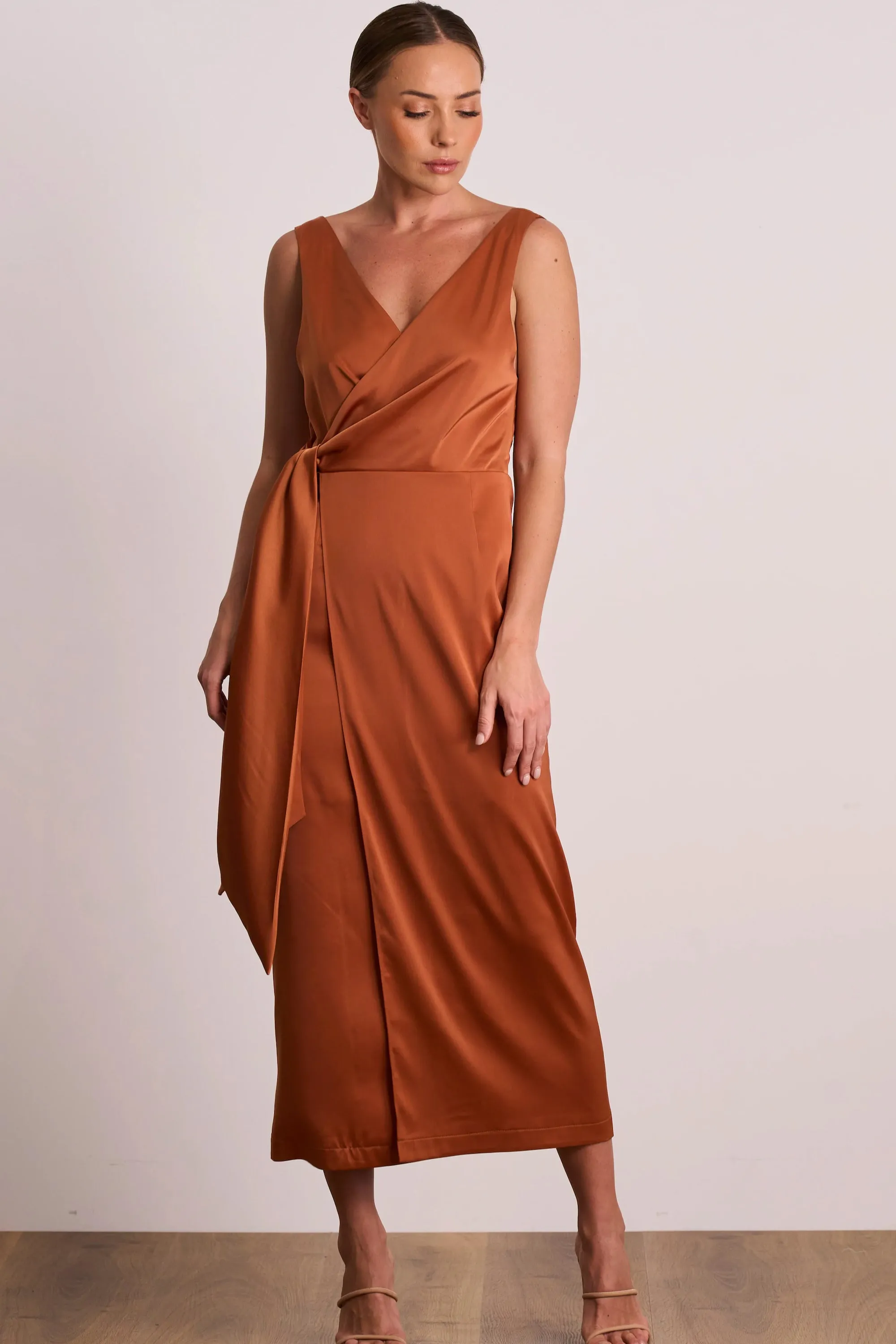 Pasduchas Dreamland Wrap Midi Dress - Caramel