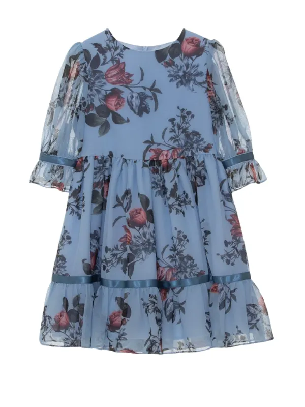 Patachou Dress Logo Floral Blue