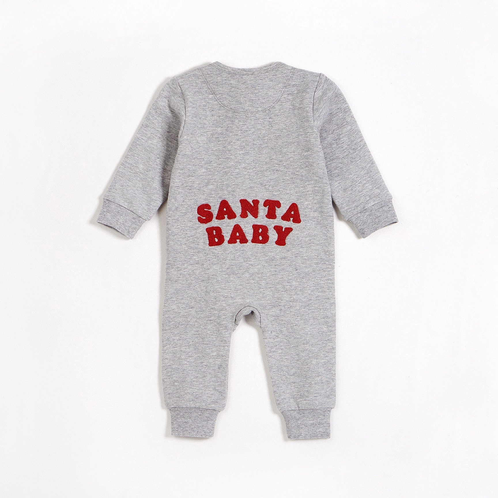 Petit Lem - Santa Baby on Heather Grey Fleece Playsuit