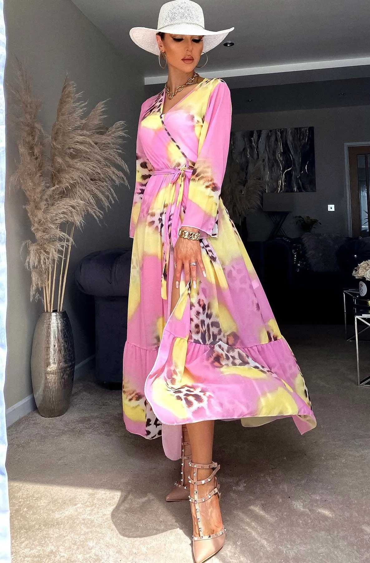 Pink Ivanna Beach Cover Up Maxi Wrap Dress