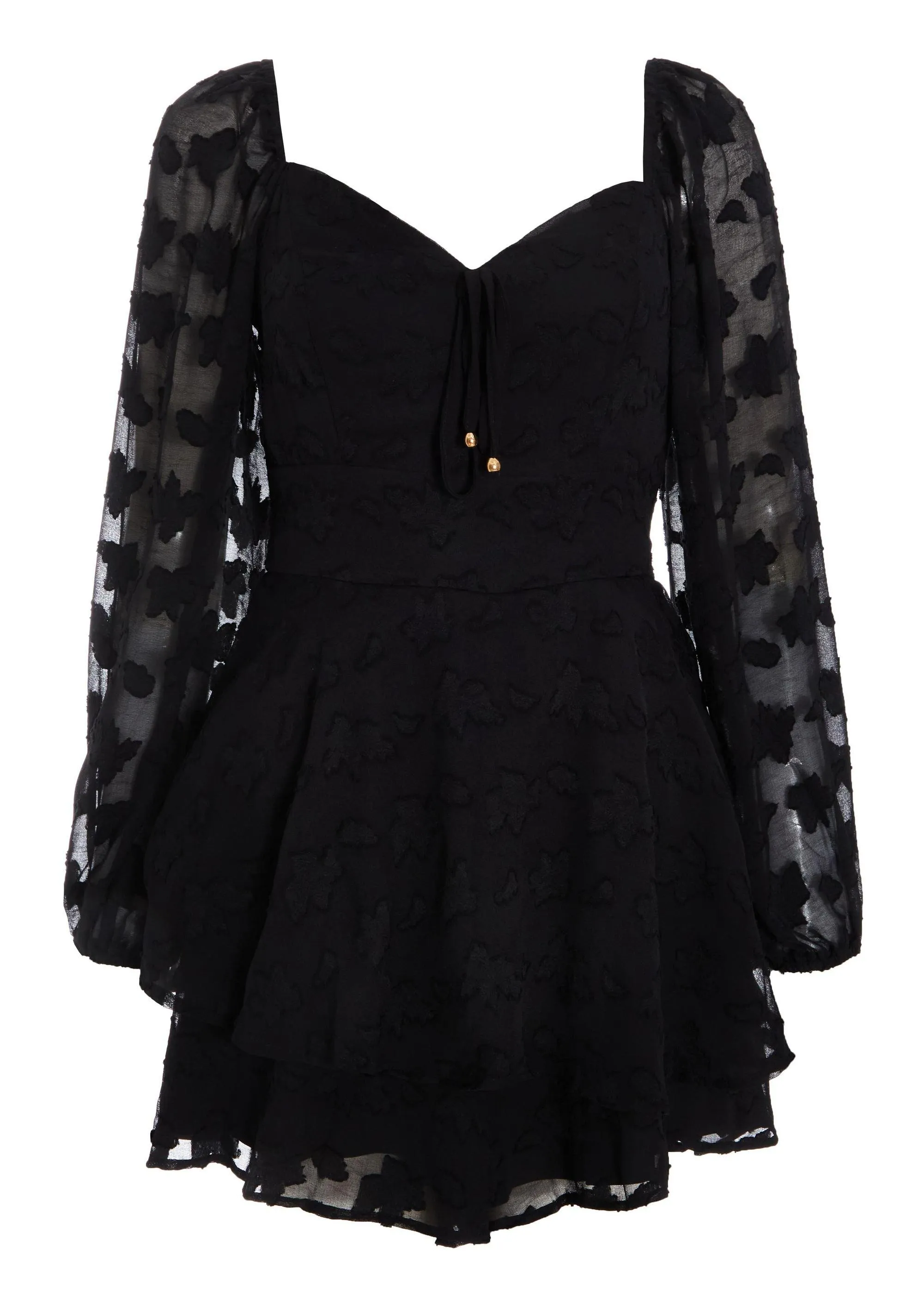 Playsuits | Black Floral Jacquard Tiered Playsuit | Quiz