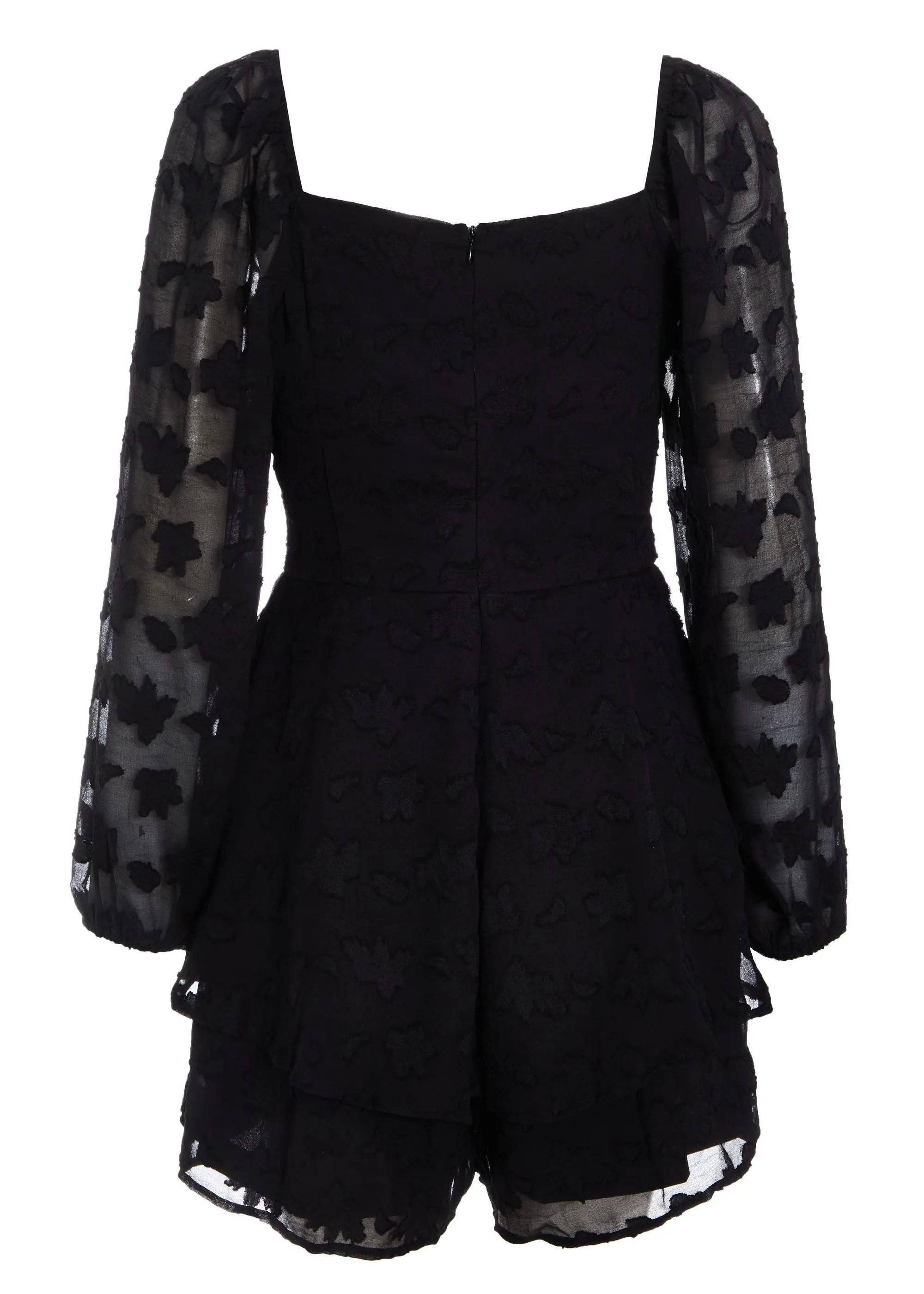 Playsuits | Black Floral Jacquard Tiered Playsuit | Quiz